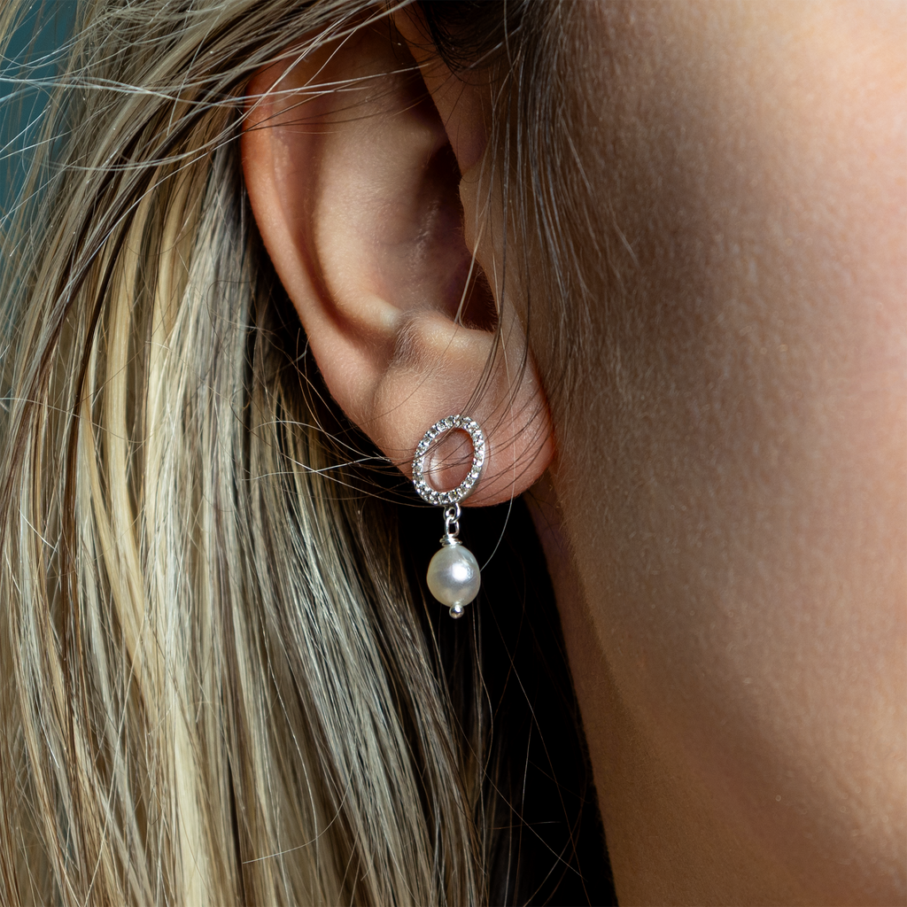 Обеци с перла и камъни “Zéphyrine”, сребро 925, покритие злато