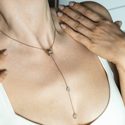 Гривна с 3 камъка "Oriane", сребро 925, покритие родии