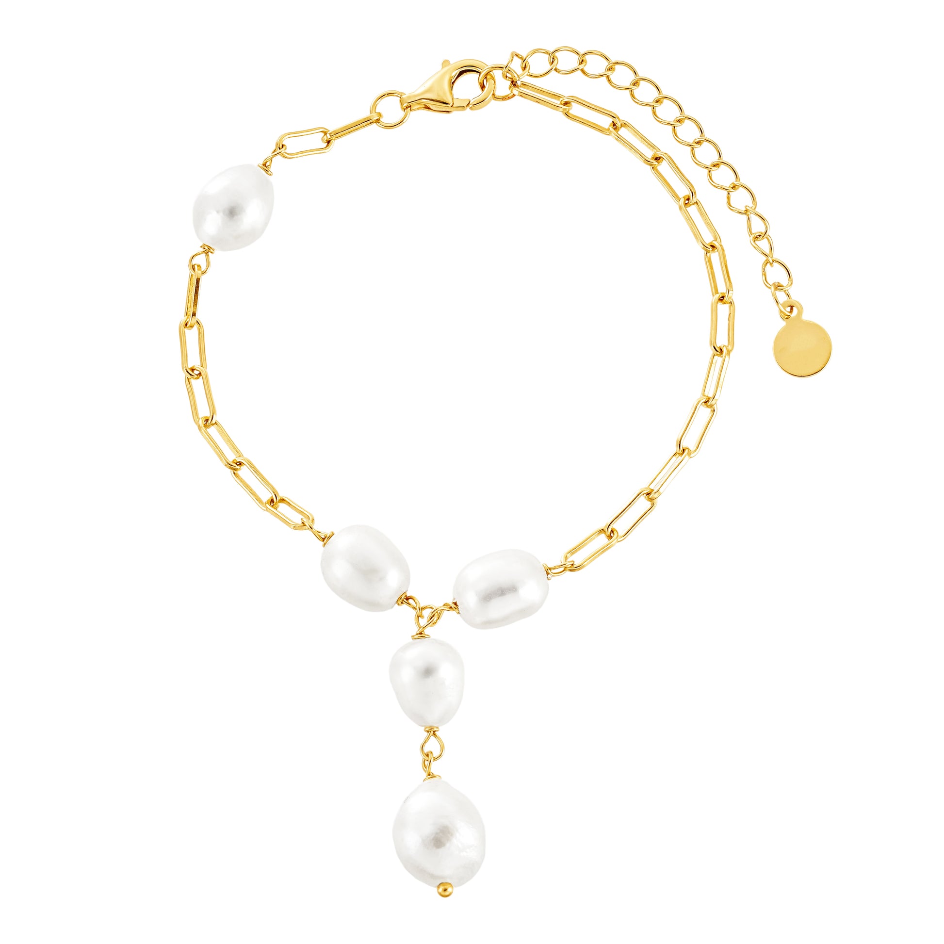 Сребърна гривна с пет перли - покритие злато