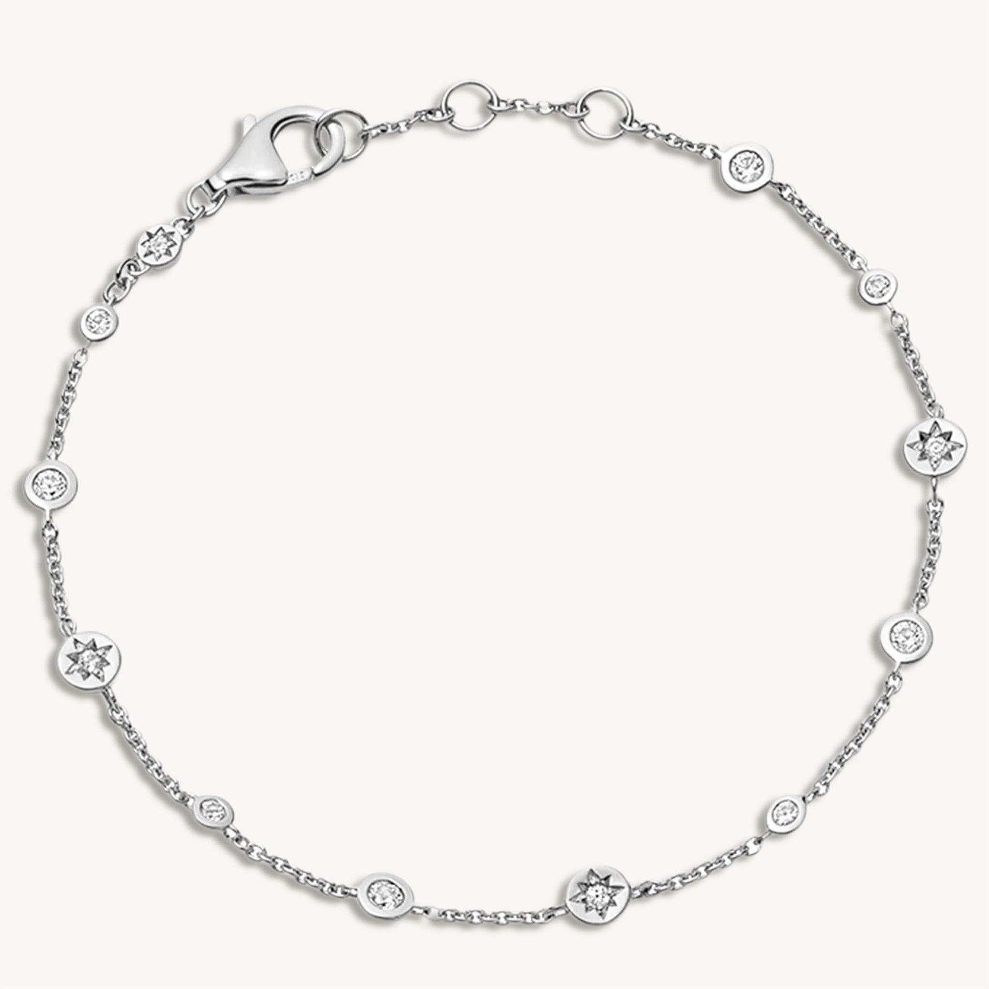 Сребърна гривна с камъни "Stella" покритие бяло злато