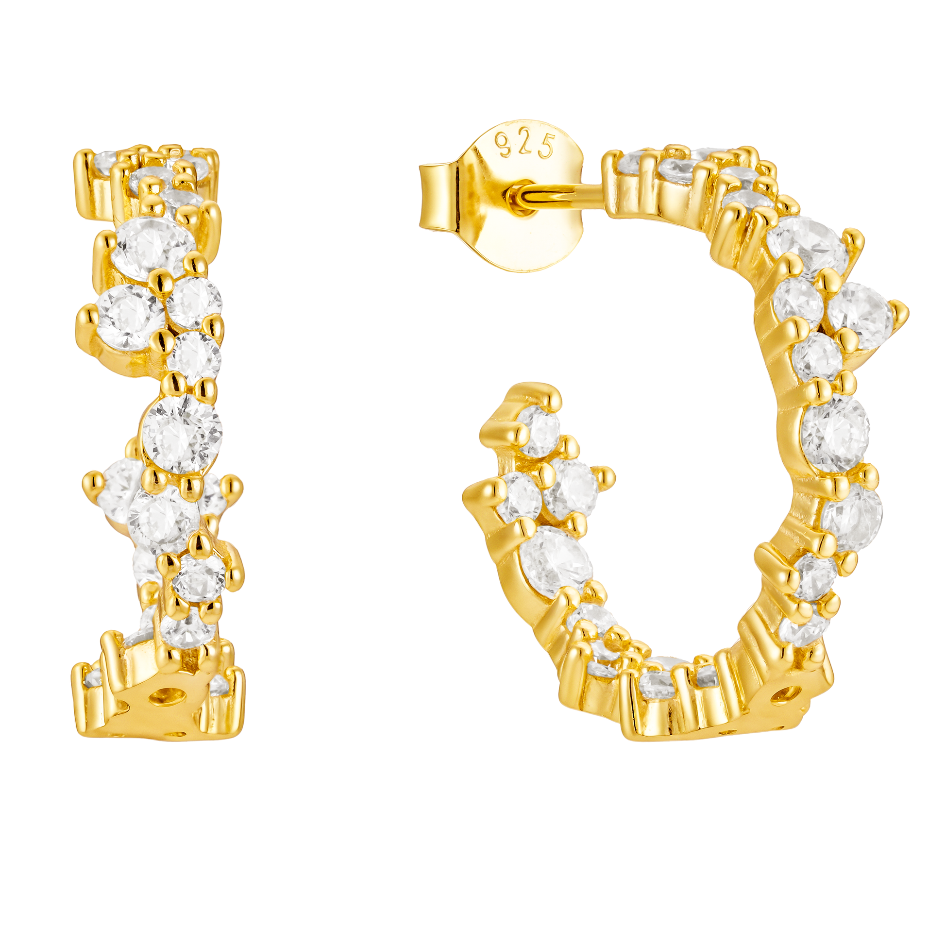 Сребърни обеци с камъчета - покритие злато