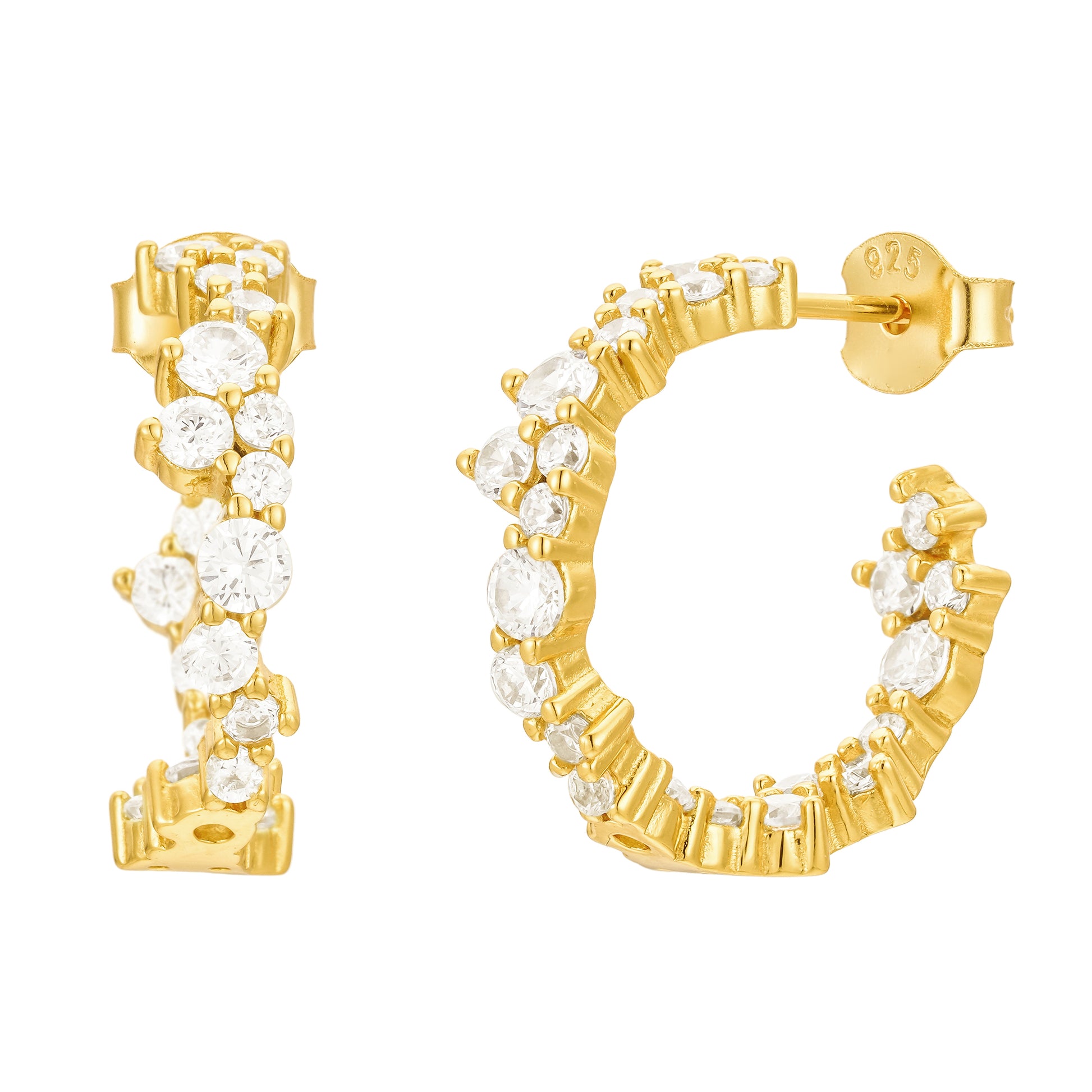 Сребърни обеци с камъчета - покритие злато