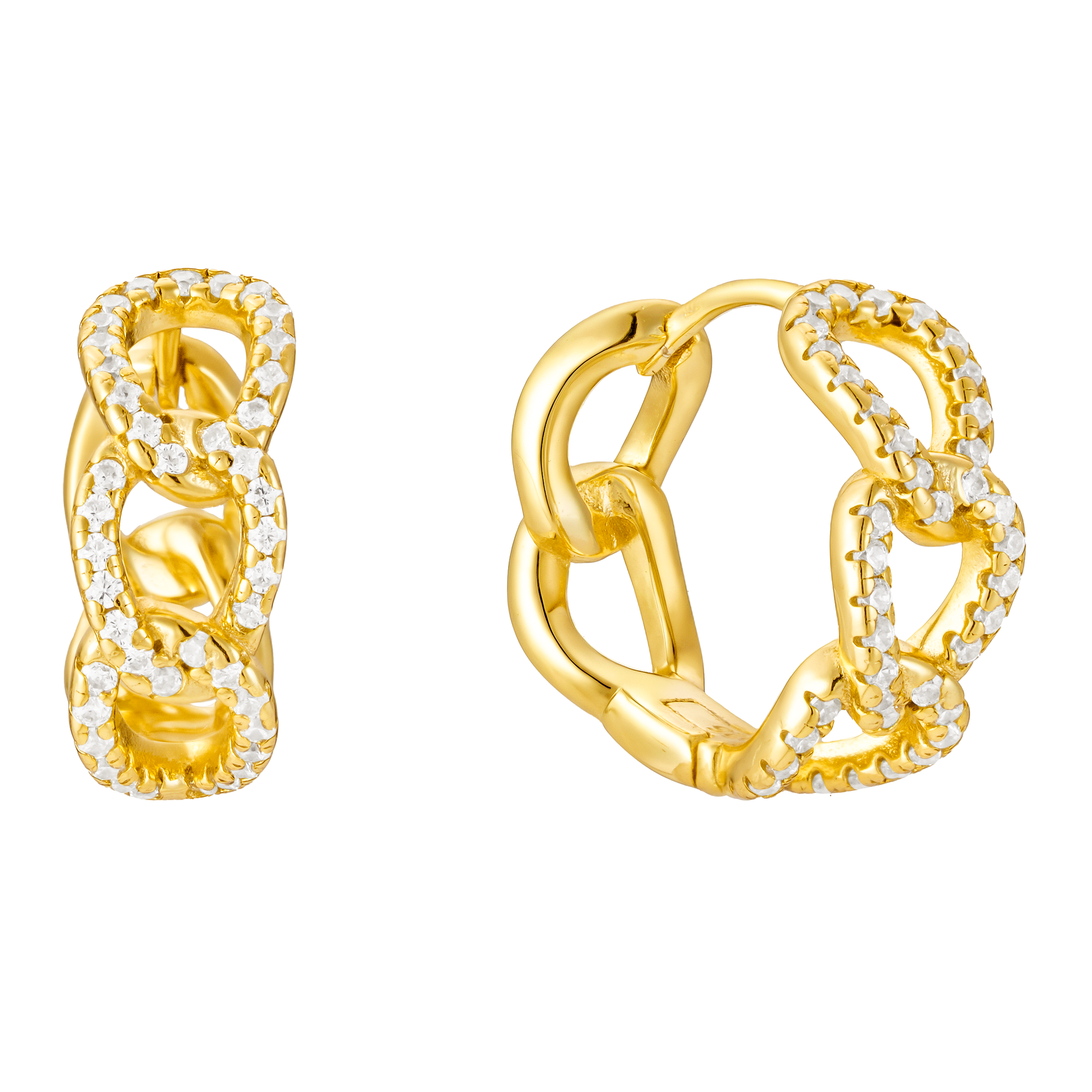 Сребърни обеци с камъчета - покритие злато